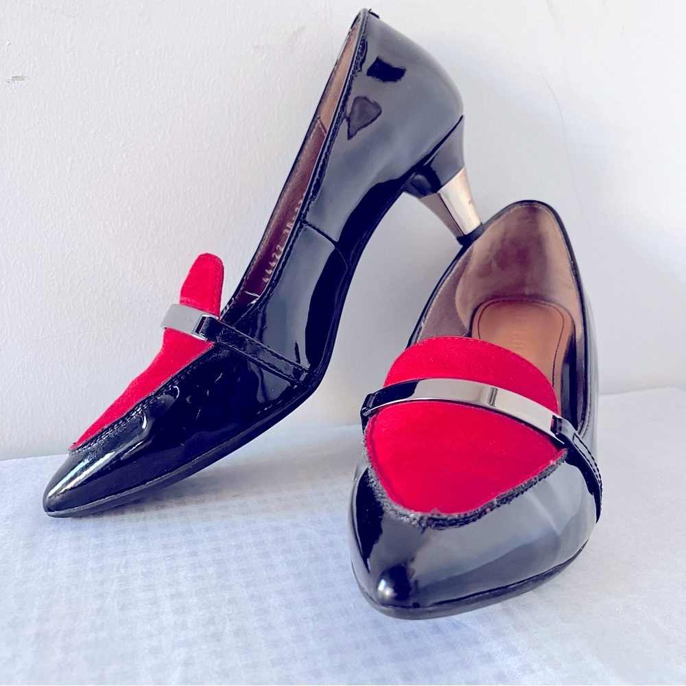 Vintage Le Saunda Pointy Black Patent and Red Suede Pumps Heels 36 ~ Size 6